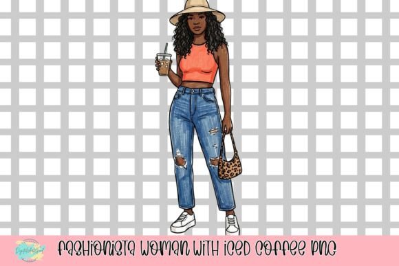 Download Fashionista Woman with Iced Coffee PNG - Coffee png Collection