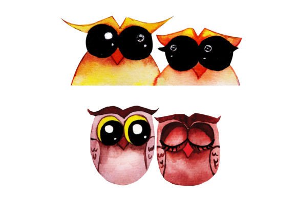 Download Cute Owl Couple Watercolour Clipart Set - Premium Resources
