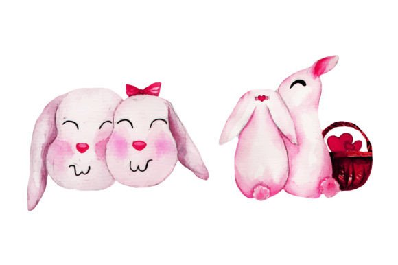 Download Cute Rabbit Couple Watercolour Clipart S - Premium Resources